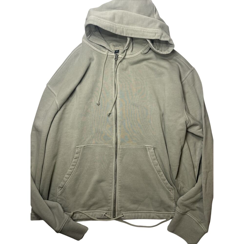 American Eagle Mens Full Zip Hoodie Relaxed Fit Sage Green Large